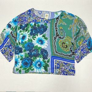 Tiny by Anthropologie Blue Floral Patchwork Top‎ S